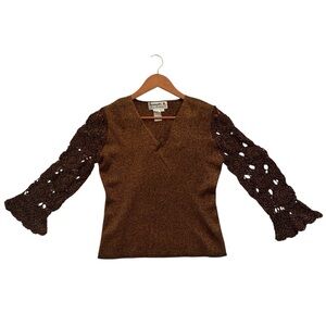 Joseph. A Crochet Sleeves Brown Knit Top Sweater Women’s Large